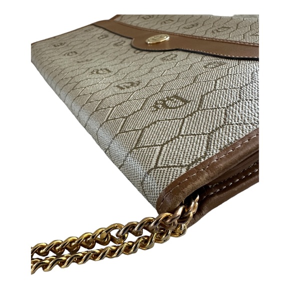 CHRISTIAN DIOR Vintage Honeycomb Canvas Shoulder Bag with Chain Beige - Picture 15 of 16